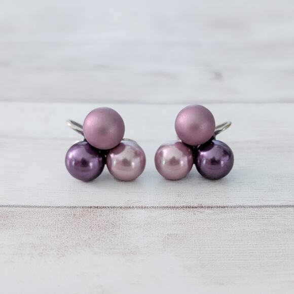 Vintage Screw Back Earrings Shades of Purple Trio Retro Statement Classy - Picture 2 of 6